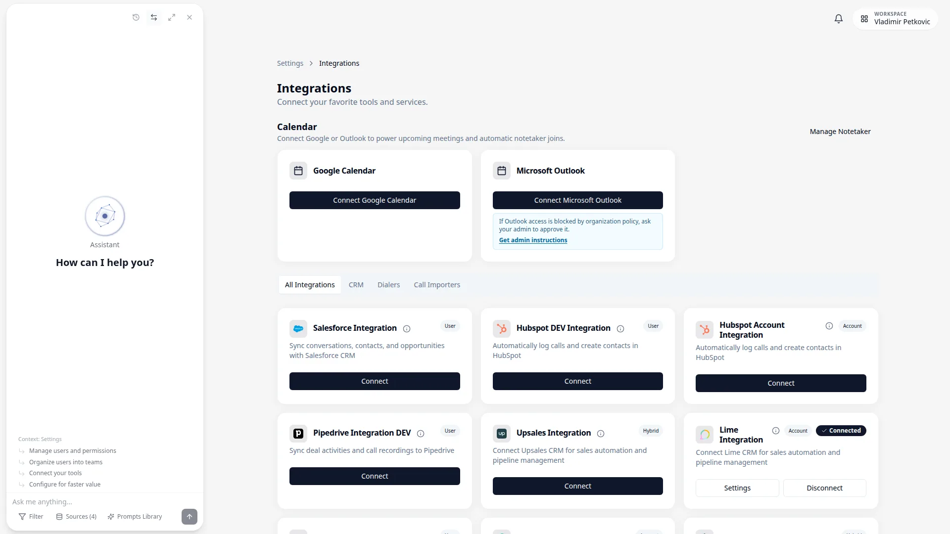 Calendar integration setup