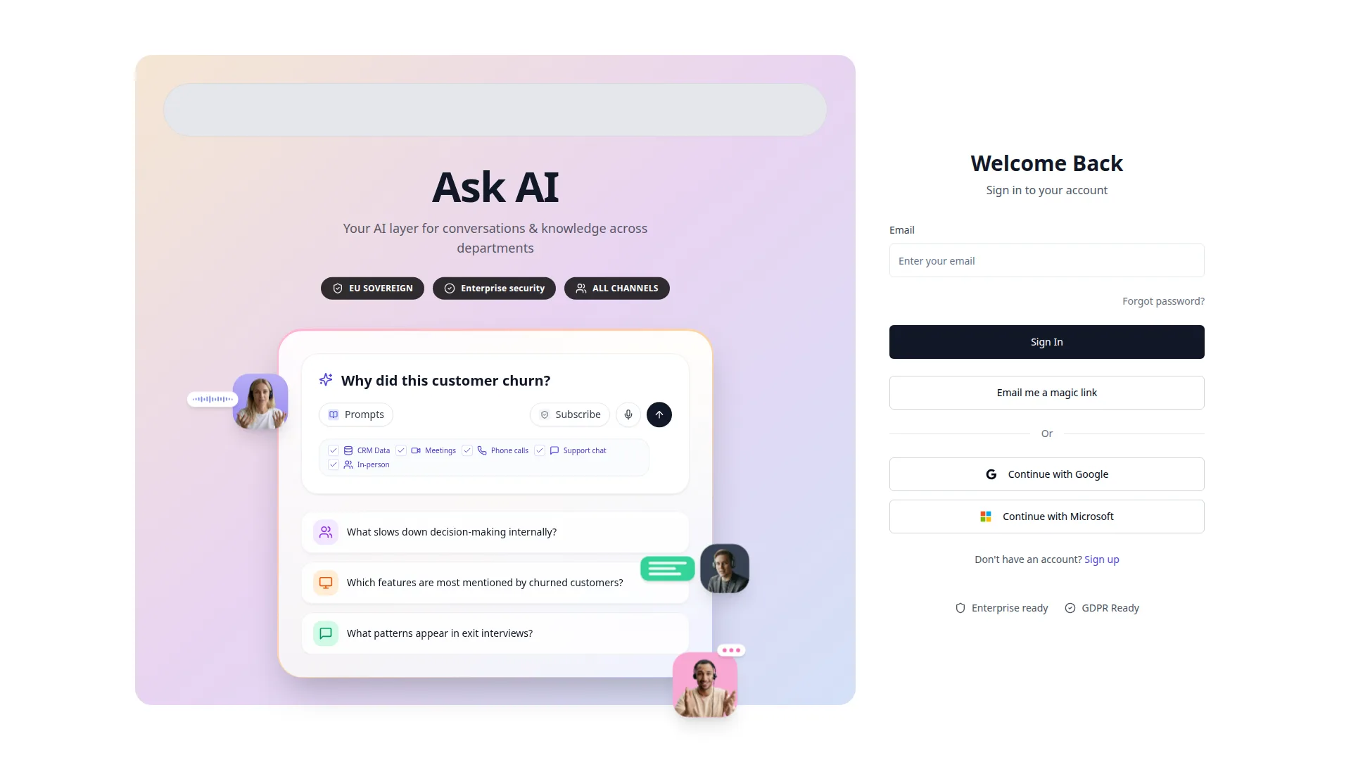 Sign-in and account setup screen