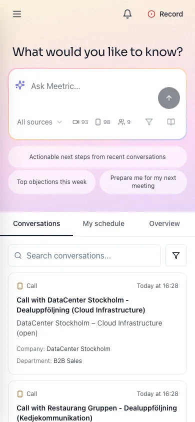 Mobile Home: AI composer, Record and Conversations.