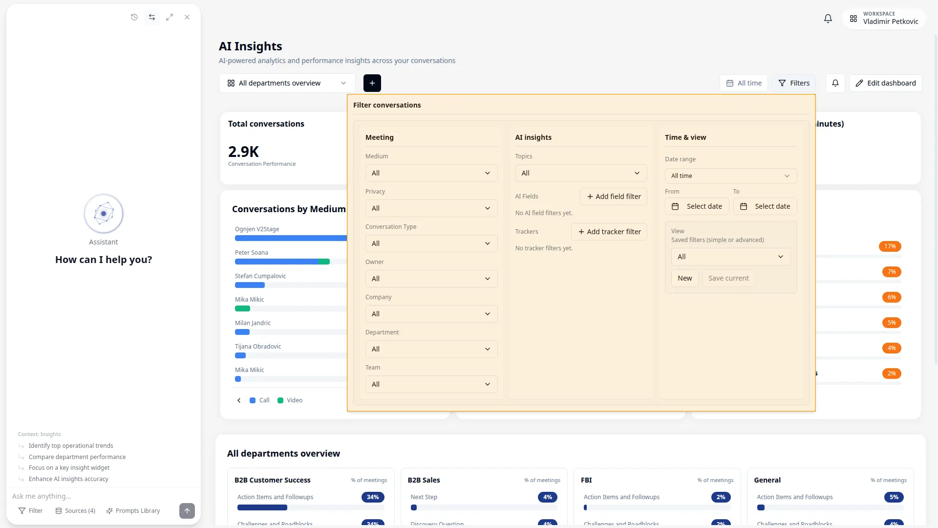 Insights filter panel
