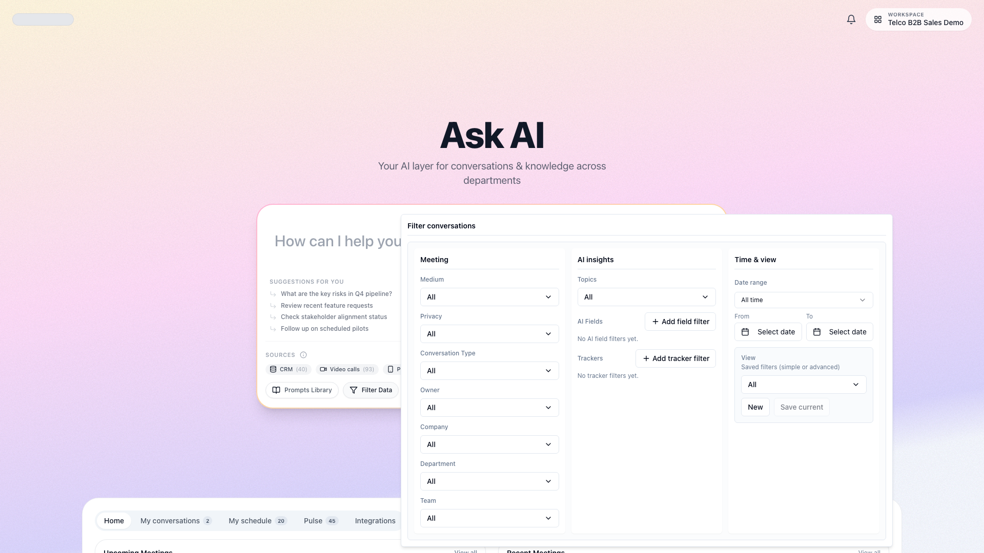 Ask active filters and filter conversations panel