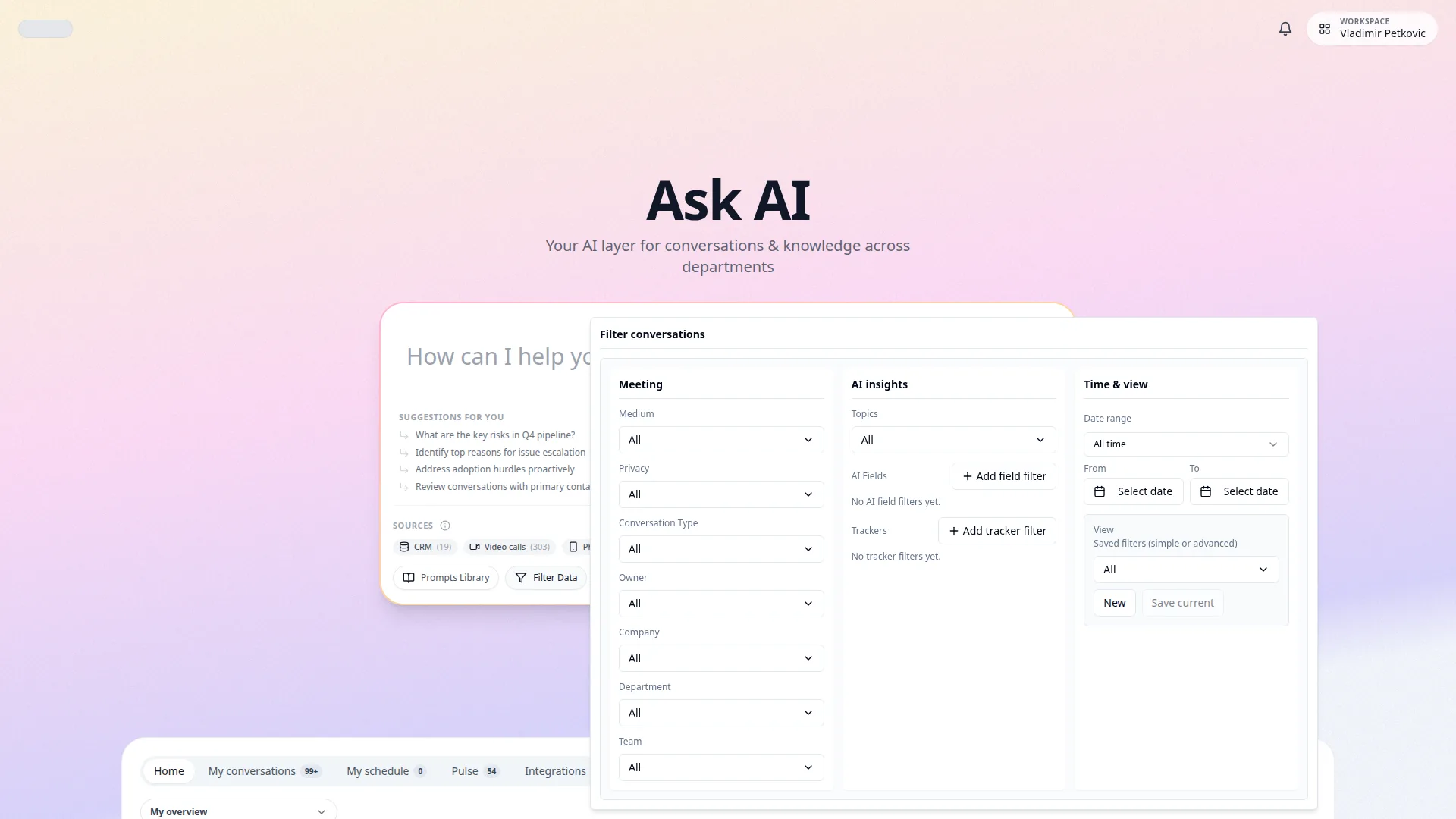 Ask active filters and filter conversations panel