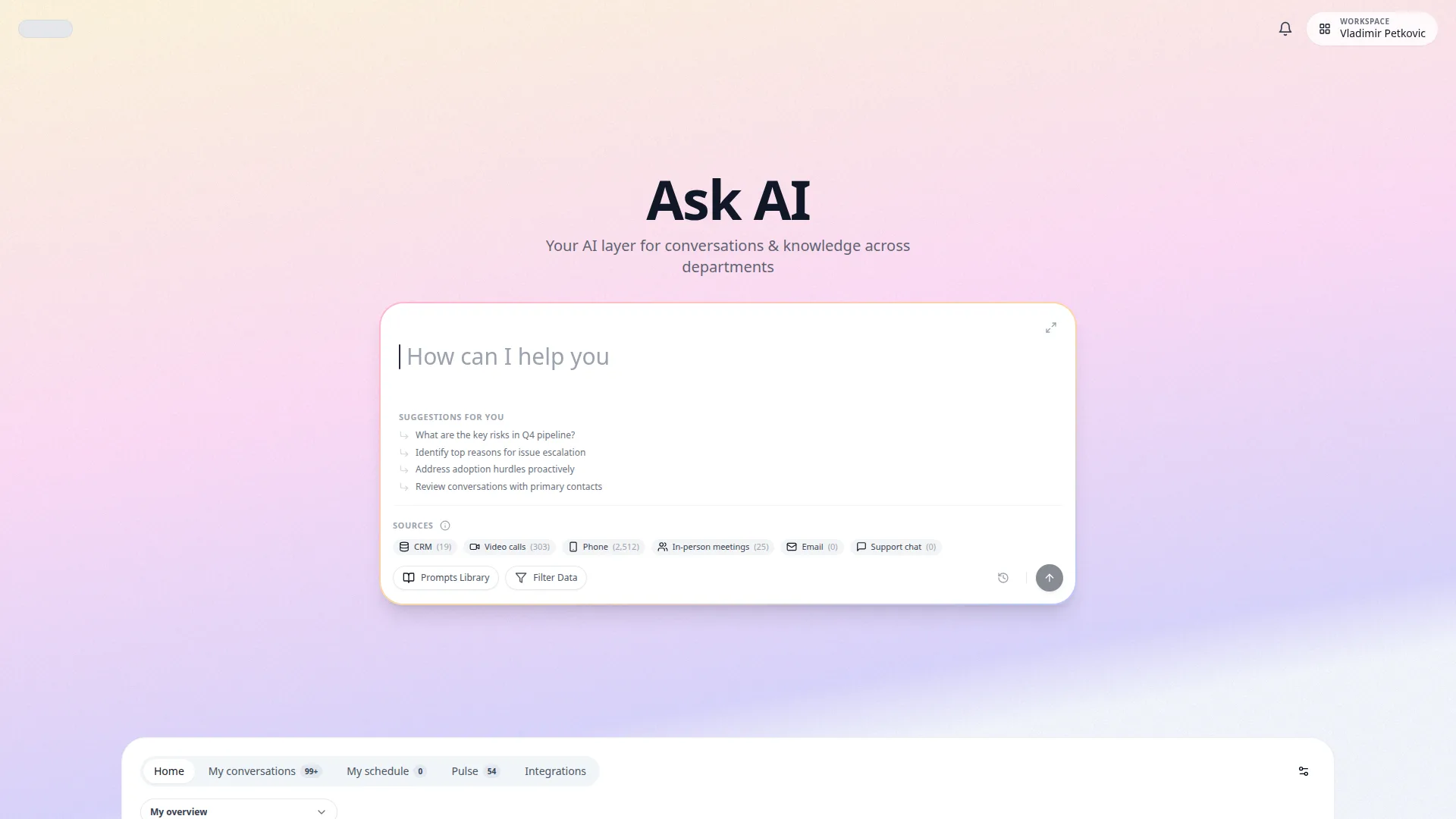 Ask history popover in compact panel mode