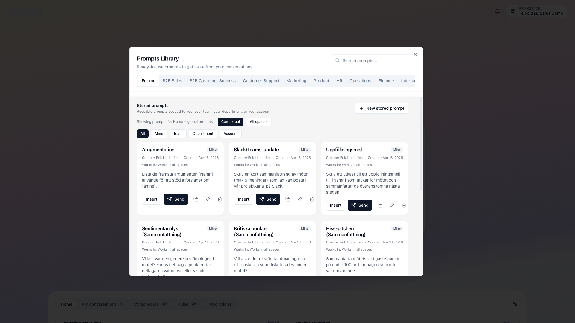 Prompts Library modal in Ask