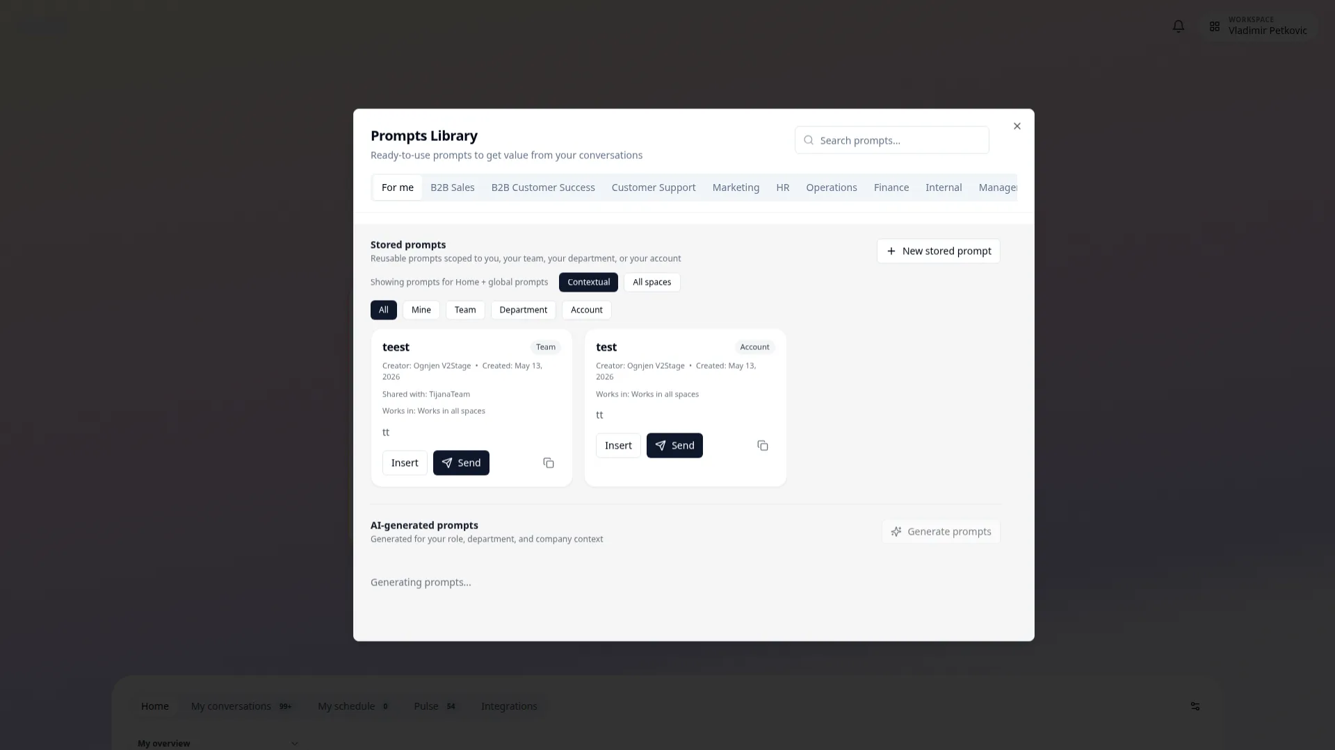 Prompts Library modal in Ask