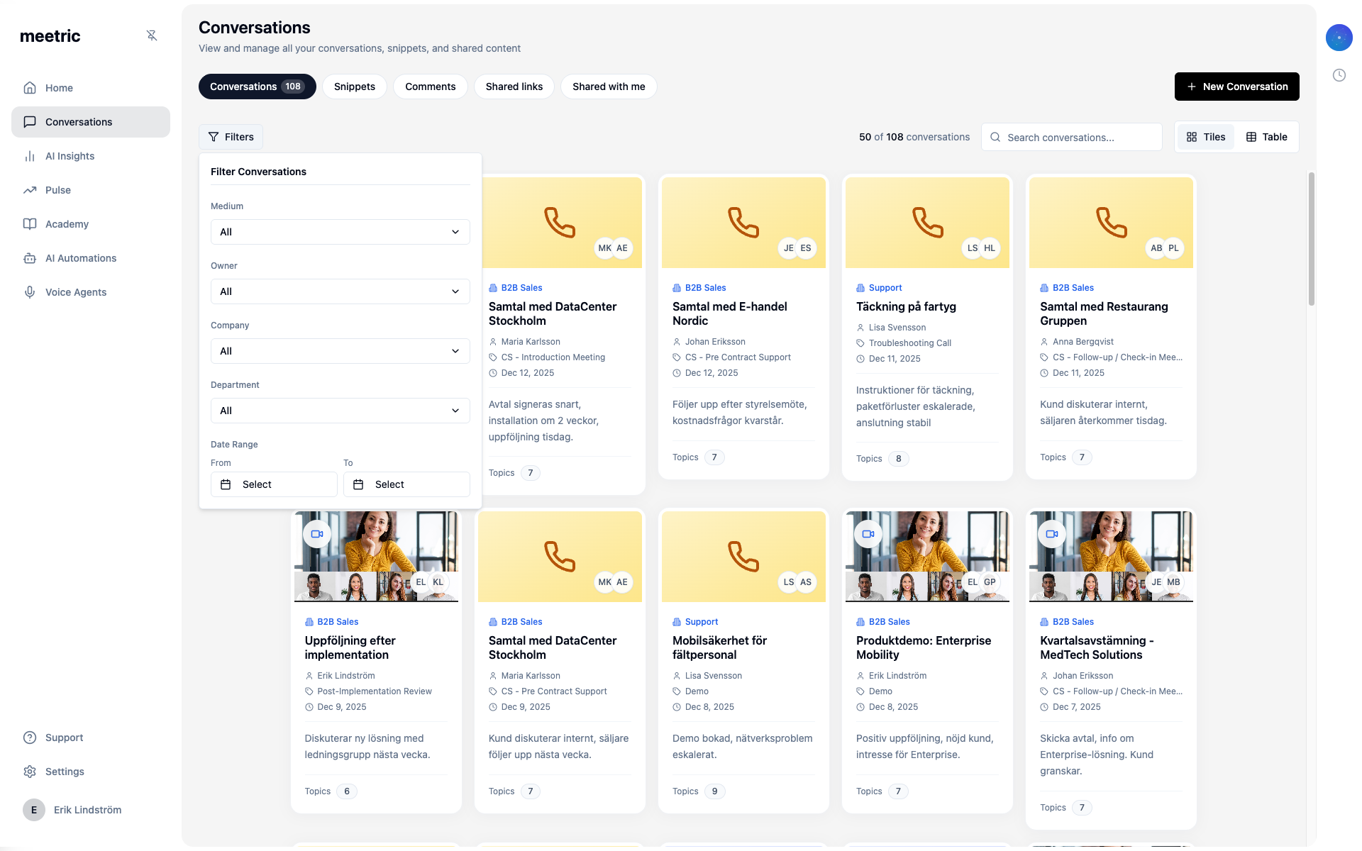 Meetric AI with context filters