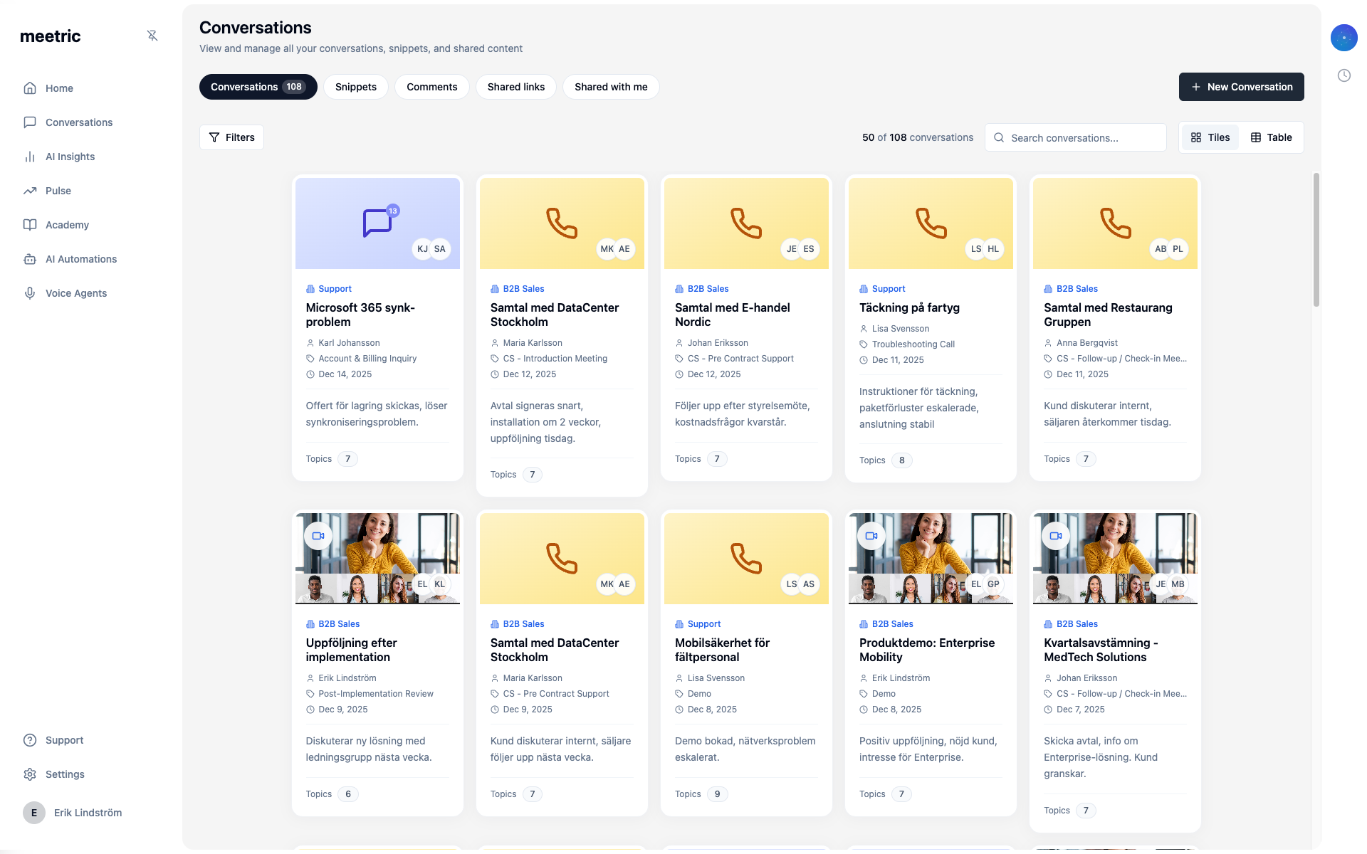 Conversation transcript view